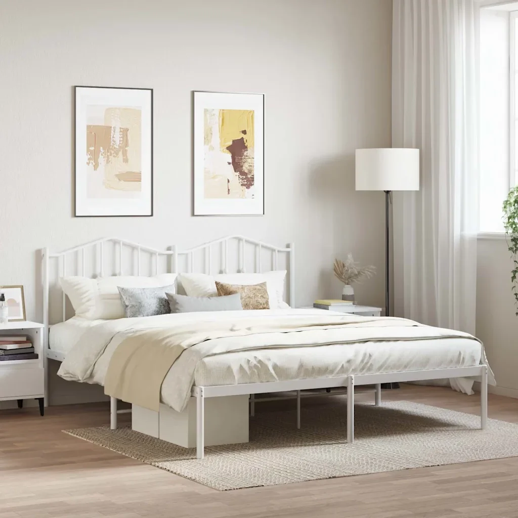 Letto matrimoniale | Letto per adulti | Giroletto con Testiera Metallo Bianco 180x200 cm - Image 2