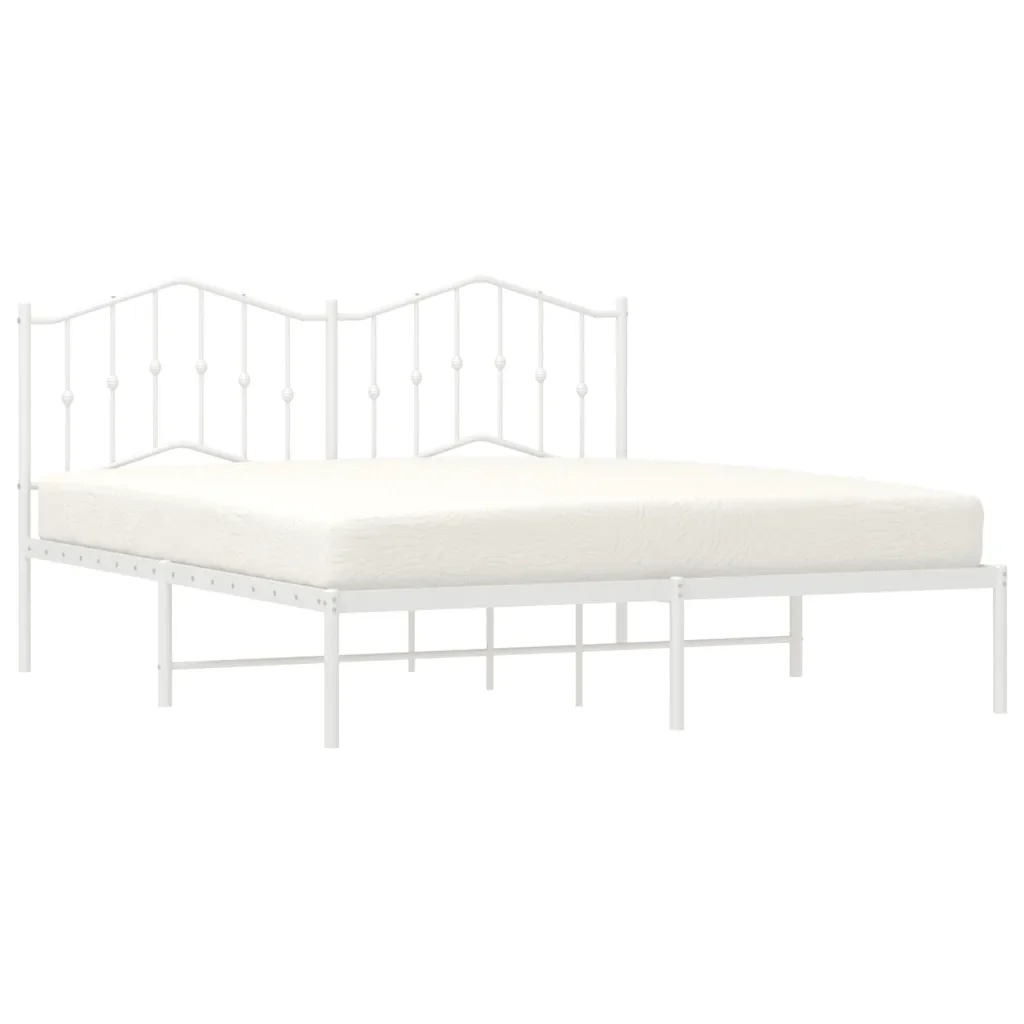 Letto matrimoniale | Letto per adulti | Giroletto con Testiera Metallo Bianco 180x200 cm - Image 3