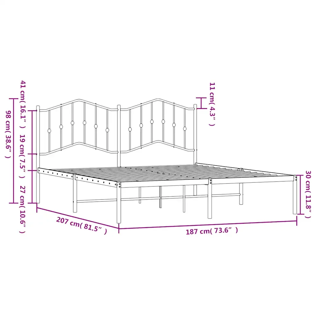 Letto matrimoniale | Letto per adulti | Giroletto con Testiera Metallo Bianco 180x200 cm - Image 9