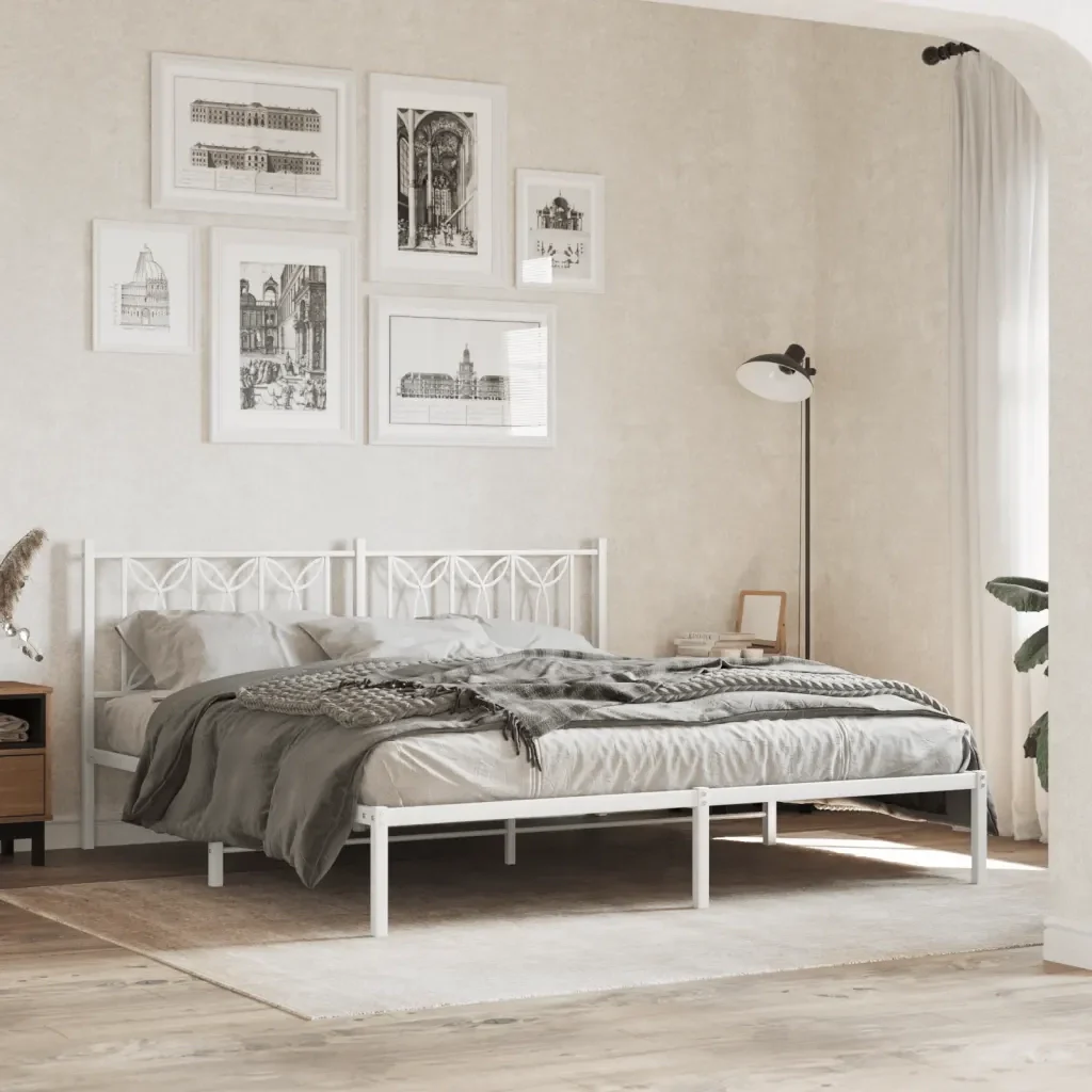 Letto matrimoniale | Letto per adulti | Giroletto con Testiera Metallo Bianco 180x200 cm - Image 2