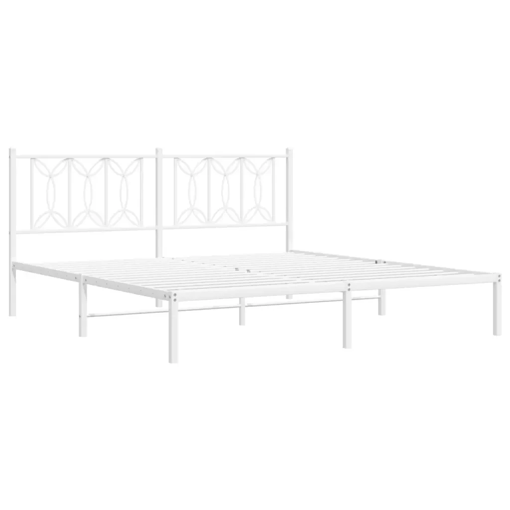 Letto matrimoniale | Letto per adulti | Giroletto con Testiera Metallo Bianco 180x200 cm - Image 4