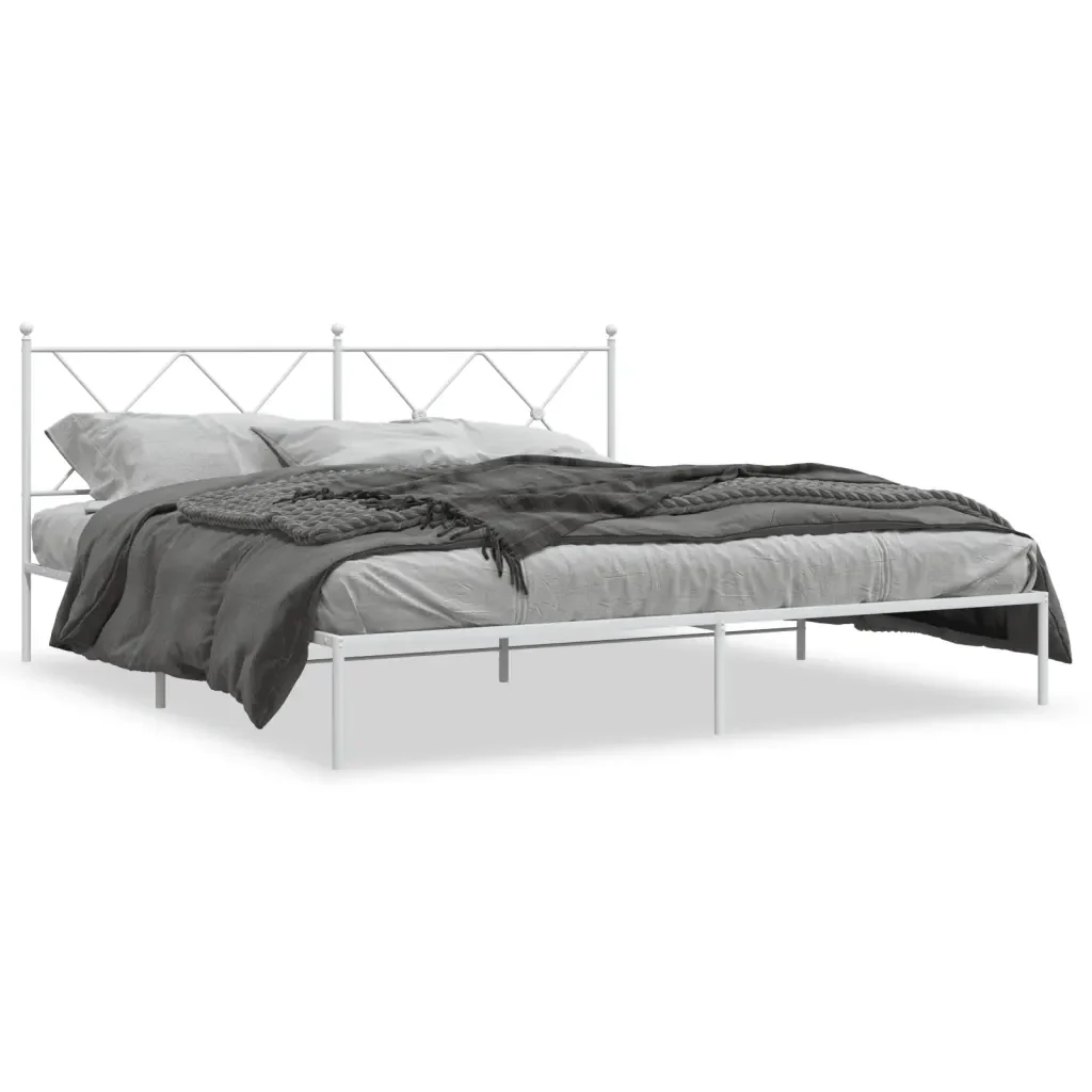 Letto matrimoniale | Letto per adulti | Giroletto con Testiera Metallo Bianco 180x200 cm