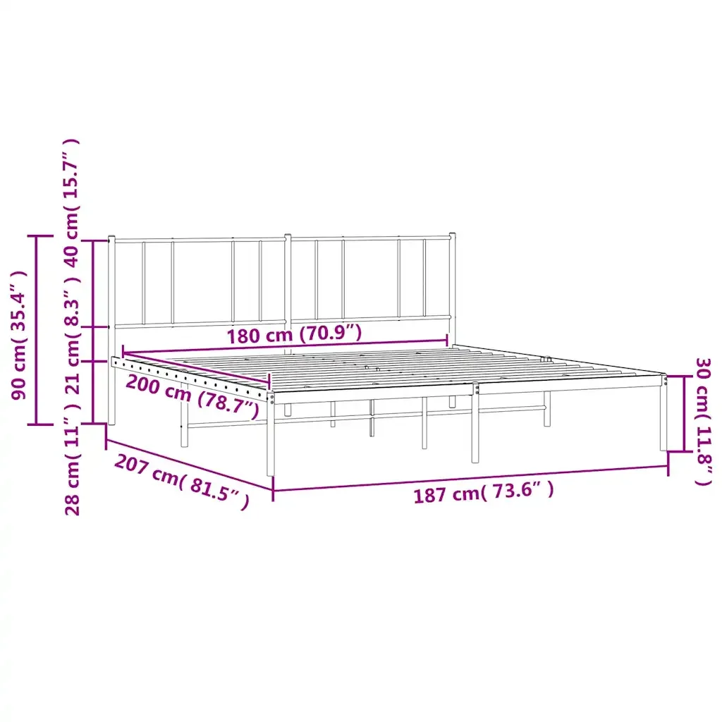 Letto matrimoniale | Letto per adulti | Giroletto con Testiera Metallo Bianco 180x200 cm - Image 10