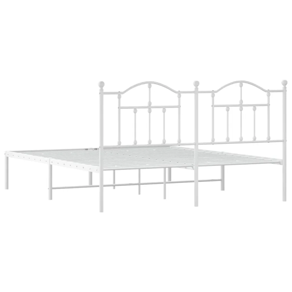 Letto matrimoniale | Letto per adulti | Giroletto con Testiera Metallo Bianco 180x200 cm - Image 7