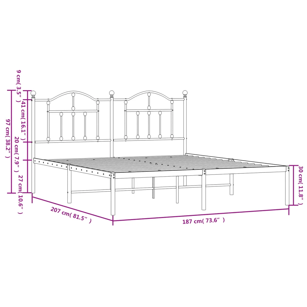 Letto matrimoniale | Letto per adulti | Giroletto con Testiera Metallo Bianco 180x200 cm - Image 9