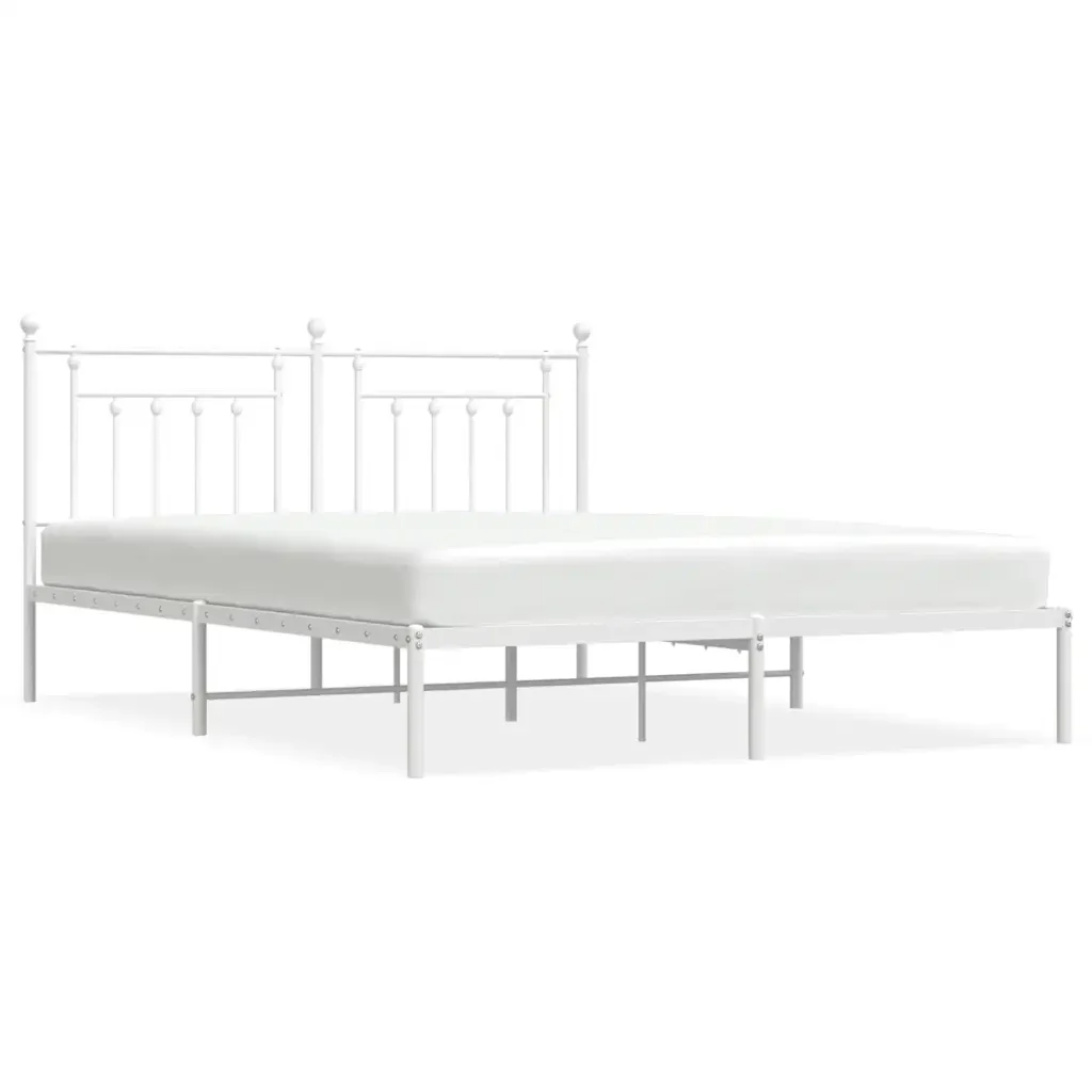 Letto matrimoniale | Letto per adulti | Giroletto con Testiera Metallo Bianco 180x200 cm