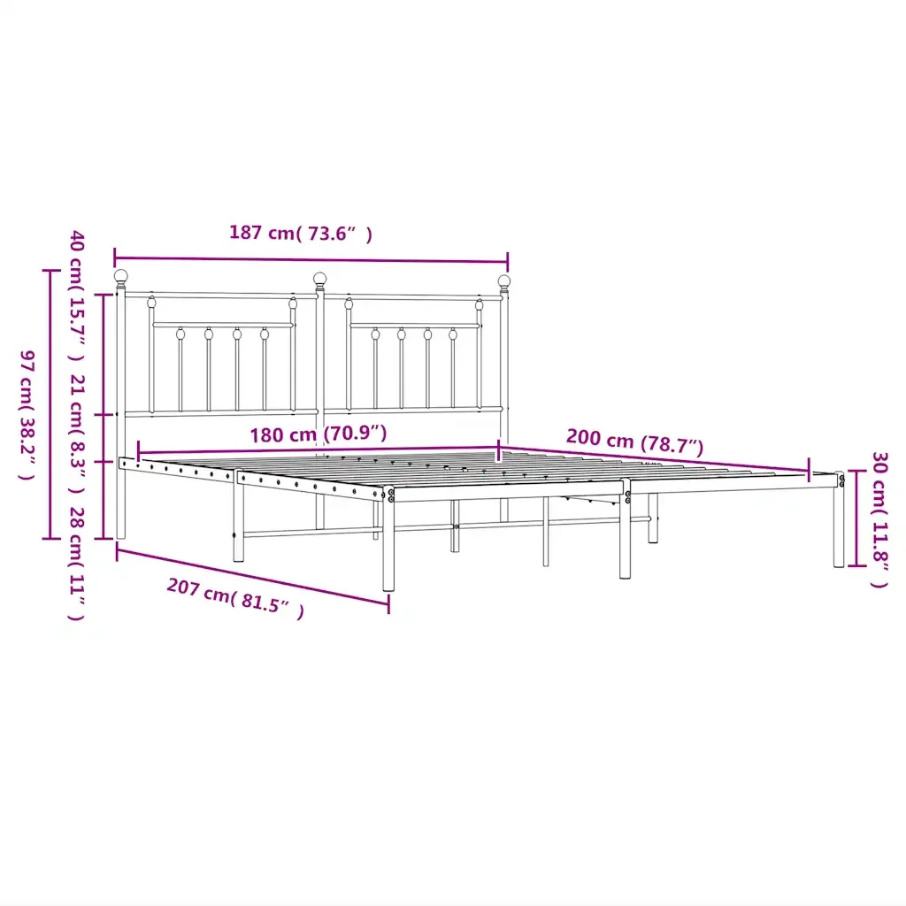 Letto matrimoniale | Letto per adulti | Giroletto con Testiera Metallo Bianco 180x200 cm - Image 10