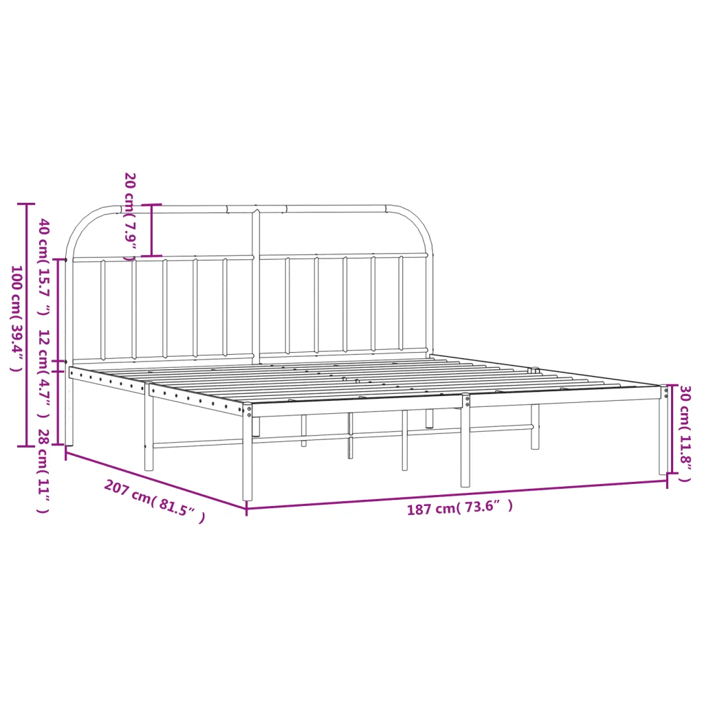 Letto matrimoniale | Letto per adulti | Giroletto con Testiera Metallo Bianco 180x200 cm - Image 10