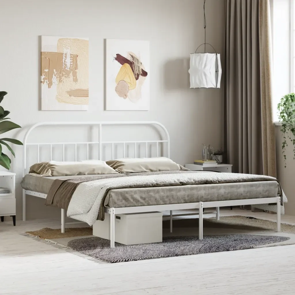 Letto matrimoniale | Letto per adulti | Giroletto con Testiera Metallo Bianco 180x200 cm - Image 2