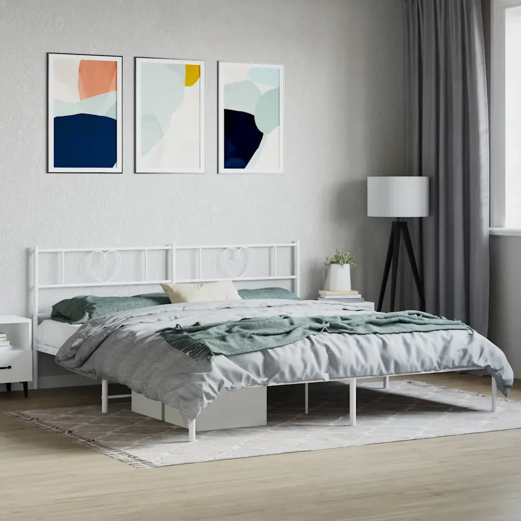 Letto matrimoniale | Letto per adulti | Giroletto con Testiera Metallo Bianco 180x200 cm - Image 2