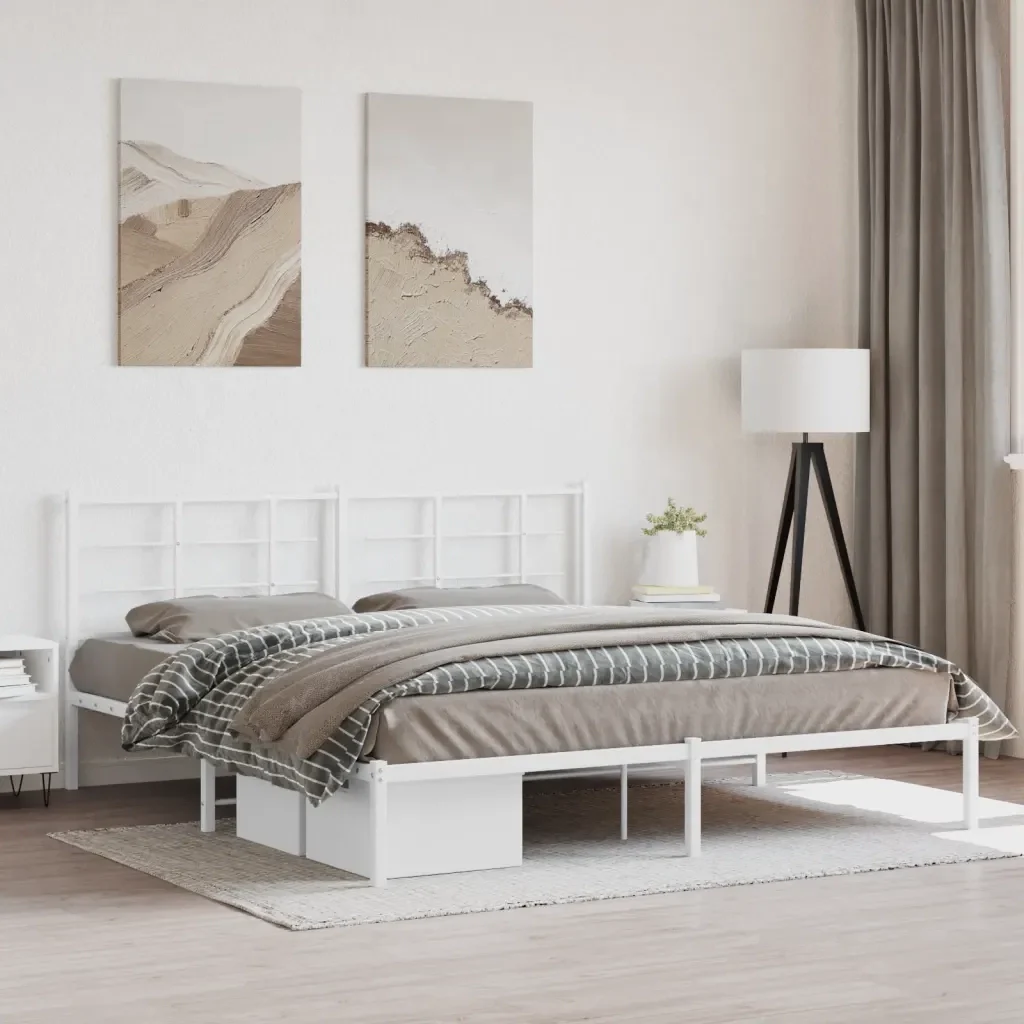 Letto matrimoniale | Letto per adulti | Giroletto con Testiera Metallo Bianco 180x200 cm - Image 2
