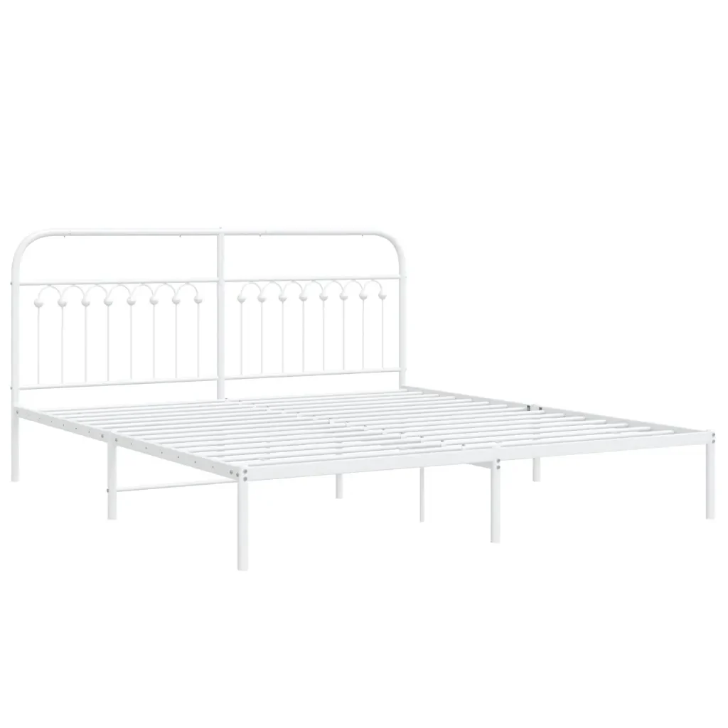 Letto matrimoniale | Letto per adulti | Giroletto con Testiera Metallo Bianco 183x203 cm - Image 4