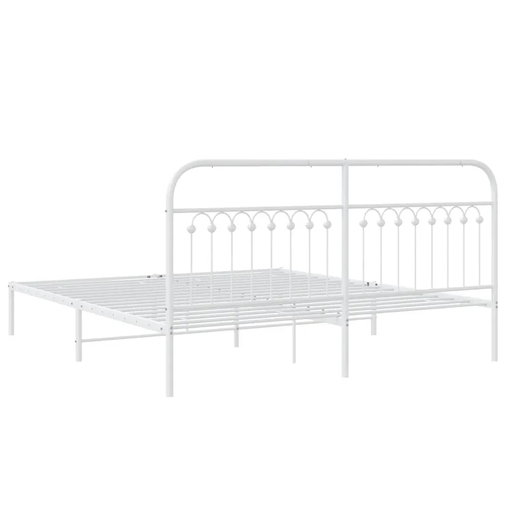 Letto matrimoniale | Letto per adulti | Giroletto con Testiera Metallo Bianco 183x203 cm - Image 6