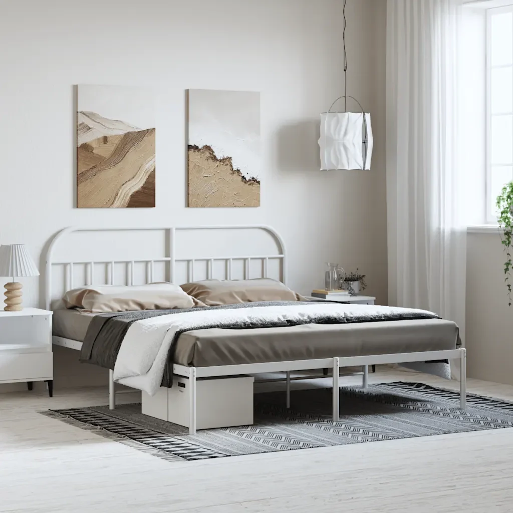 Letto matrimoniale | Letto per adulti | Giroletto con Testiera Metallo Bianco 183x213 cm - Image 2