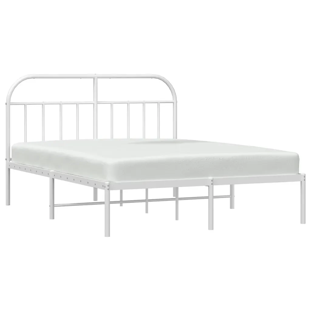 Letto matrimoniale | Letto per adulti | Giroletto con Testiera Metallo Bianco 183x213 cm - Image 5
