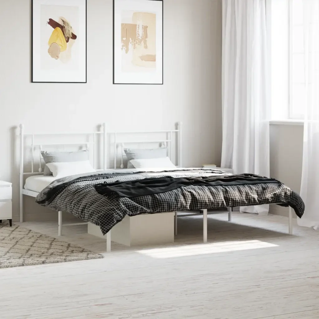 Letto matrimoniale | Letto per adulti | Giroletto con Testiera Metallo Bianco 183x213 cm - Image 2