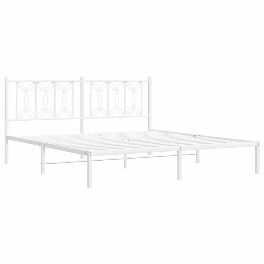 Letto matrimoniale | Letto per adulti | Giroletto con Testiera Metallo Bianco 183x213 cm - Image 4
