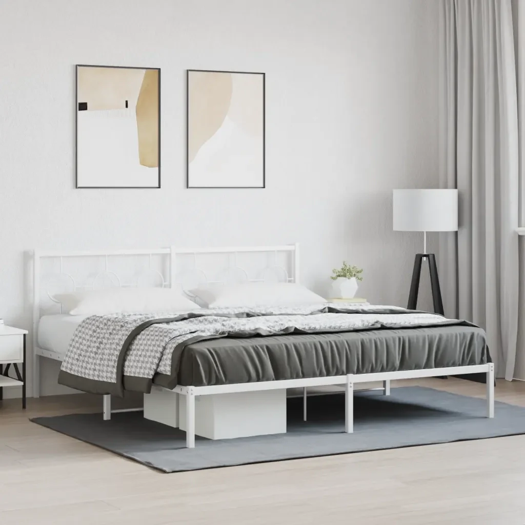 Letto matrimoniale | Letto per adulti | Giroletto con Testiera Metallo Bianco 183x213 cm - Image 2