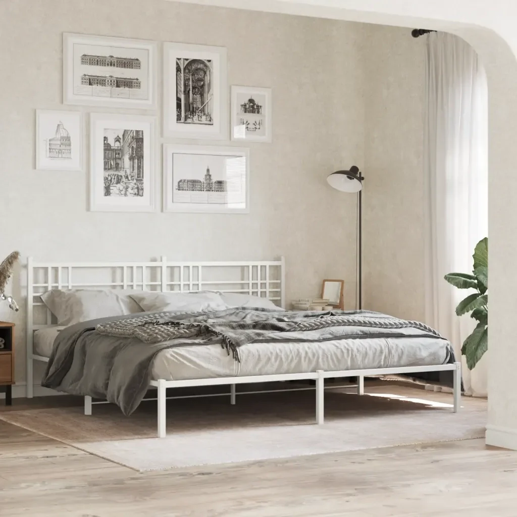 Letto matrimoniale | Letto per adulti | Giroletto con Testiera Metallo Bianco 183x213 cm - Image 2