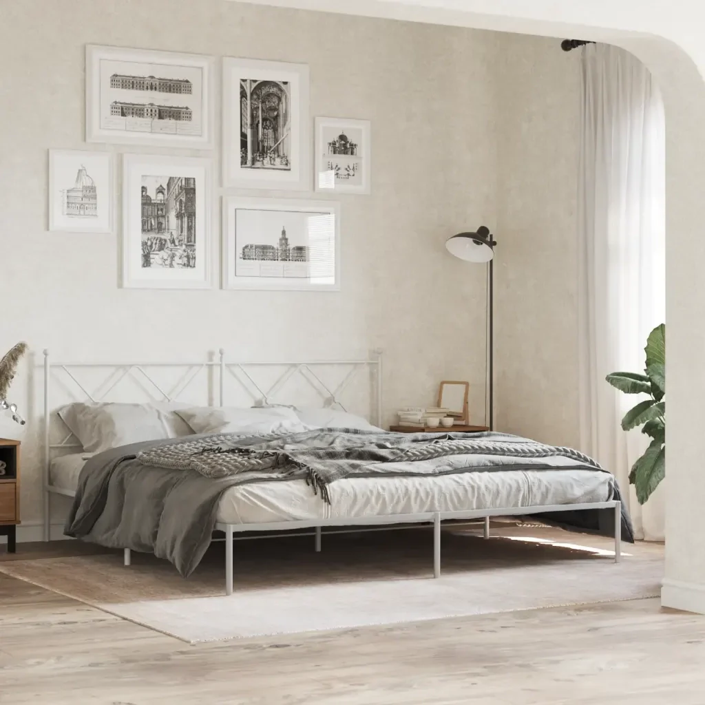 Letto matrimoniale | Letto per adulti | Giroletto con Testiera Metallo Bianco 183x213 cm - Image 2