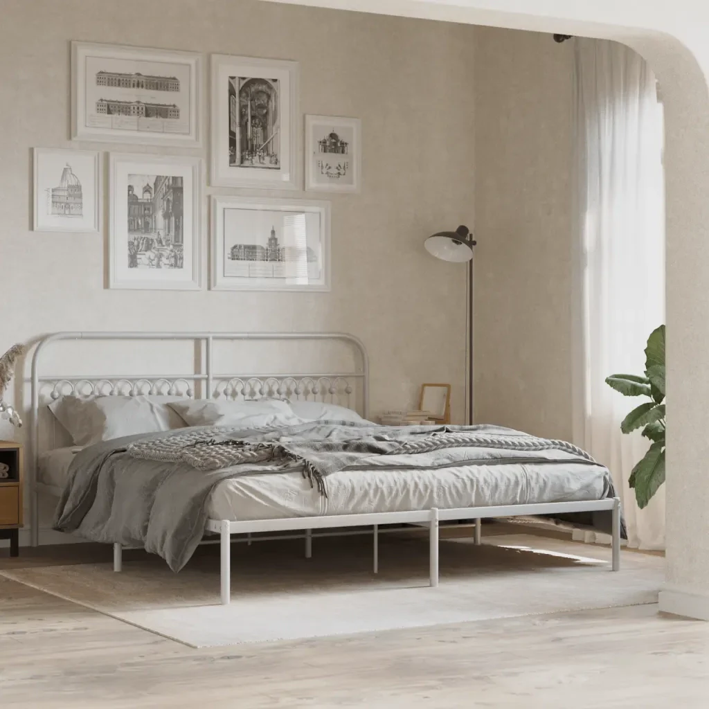 Letto matrimoniale | Letto per adulti | Giroletto con Testiera Metallo Bianco 183x213 cm - Image 2