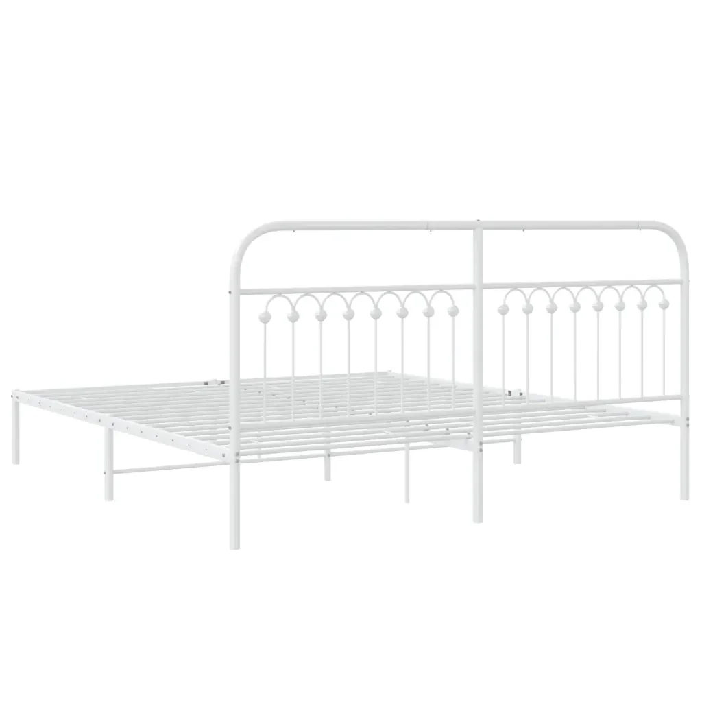 Letto matrimoniale | Letto per adulti | Giroletto con Testiera Metallo Bianco 183x213 cm - Image 6
