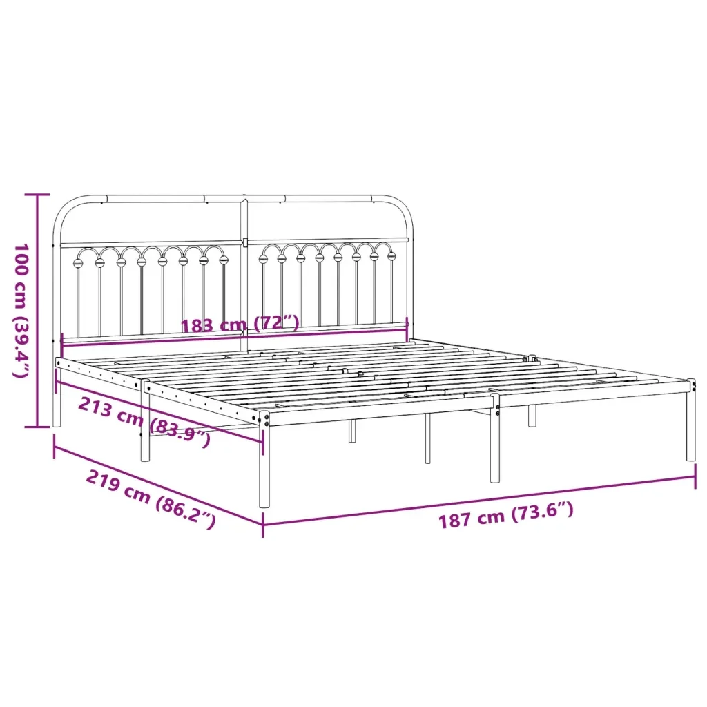 Letto matrimoniale | Letto per adulti | Giroletto con Testiera Metallo Bianco 183x213 cm - Image 8