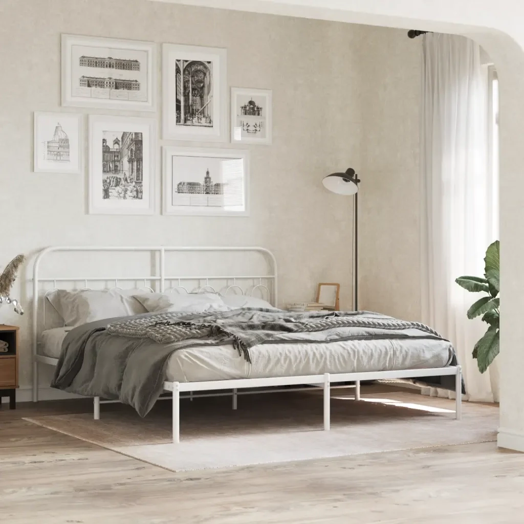Letto matrimoniale | Letto per adulti | Giroletto con Testiera Metallo Bianco 183x213 cm - Image 2