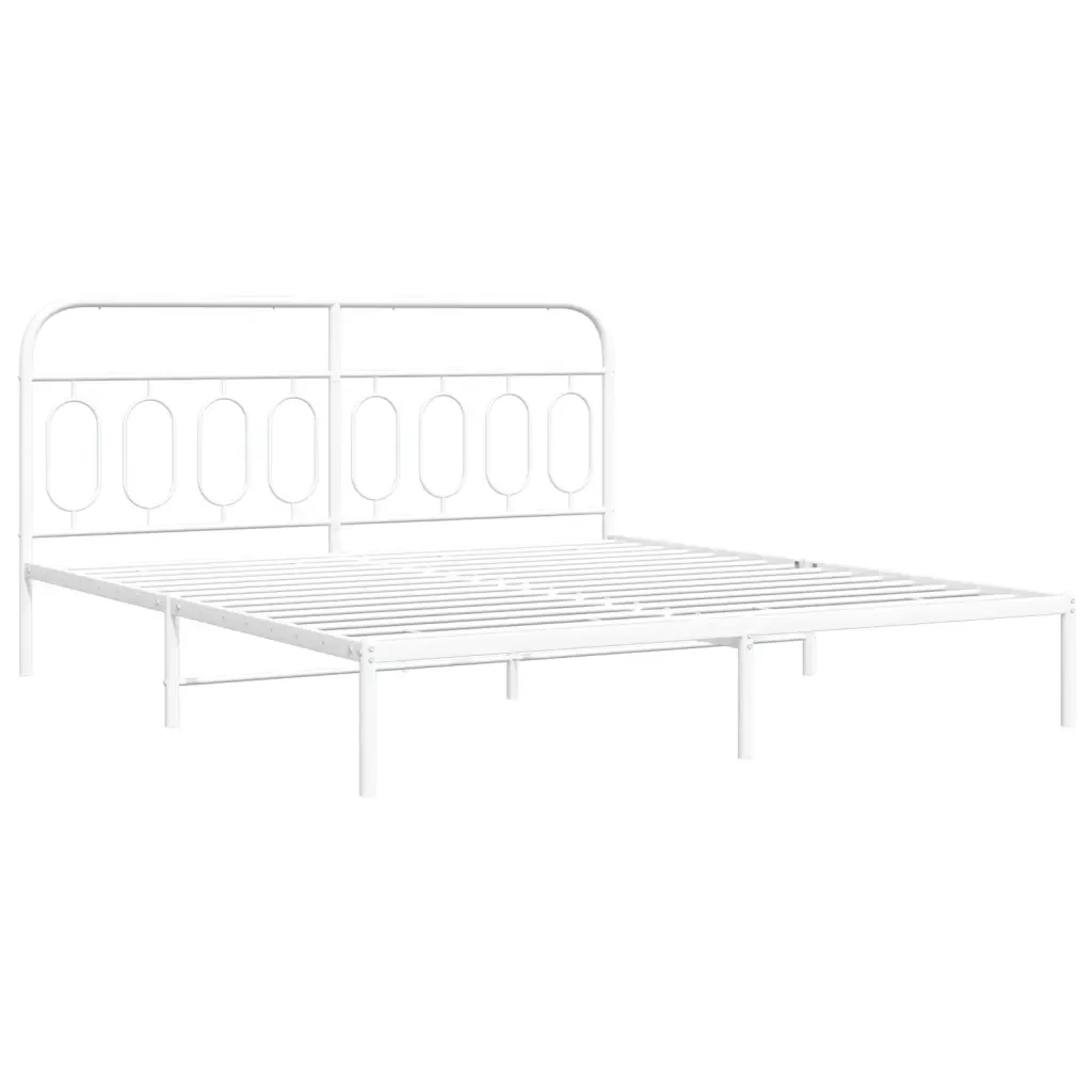 Letto matrimoniale | Letto per adulti | Giroletto con Testiera Metallo Bianco 183x213 cm - Image 4