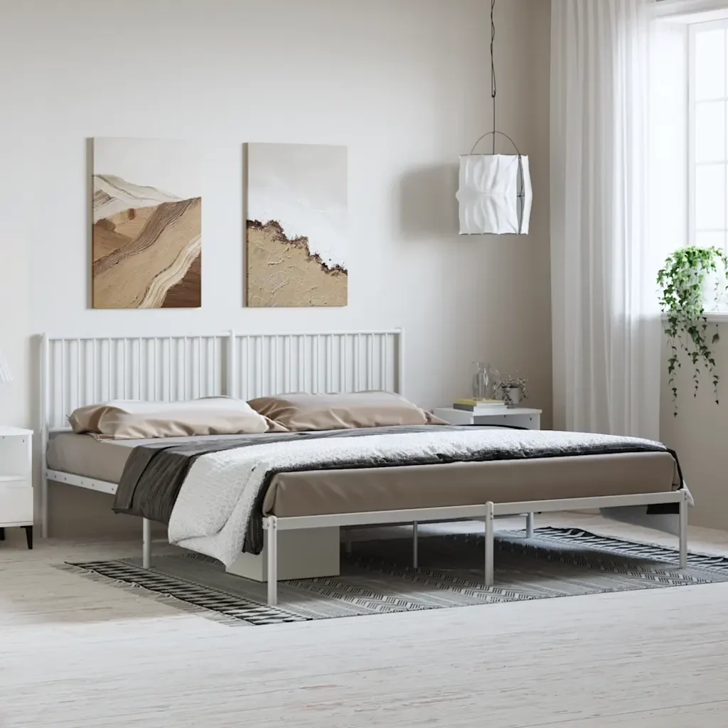 Letto matrimoniale | Letto per adulti | Giroletto con Testiera Metallo Bianco 183x213 cm - Image 3