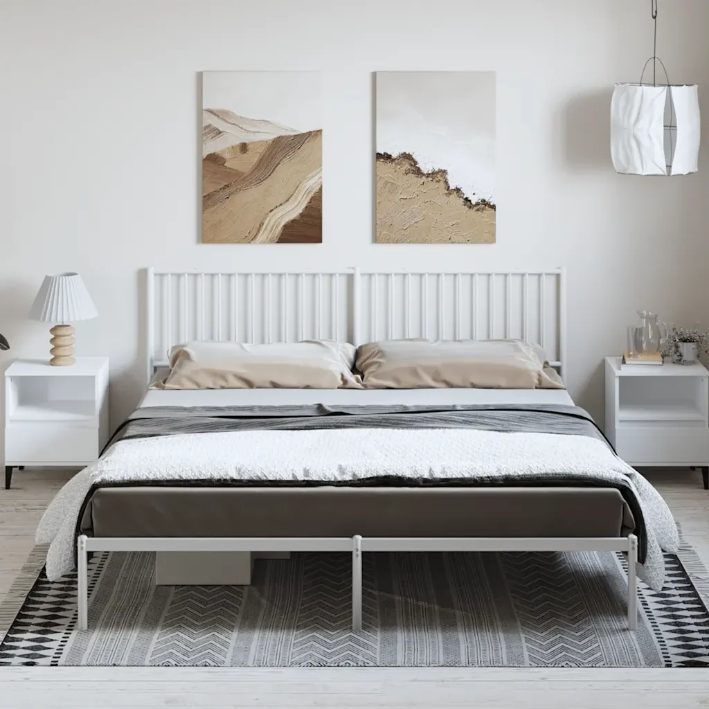 Letto matrimoniale | Letto per adulti | Giroletto con Testiera Metallo Bianco 183x213 cm - Image 5