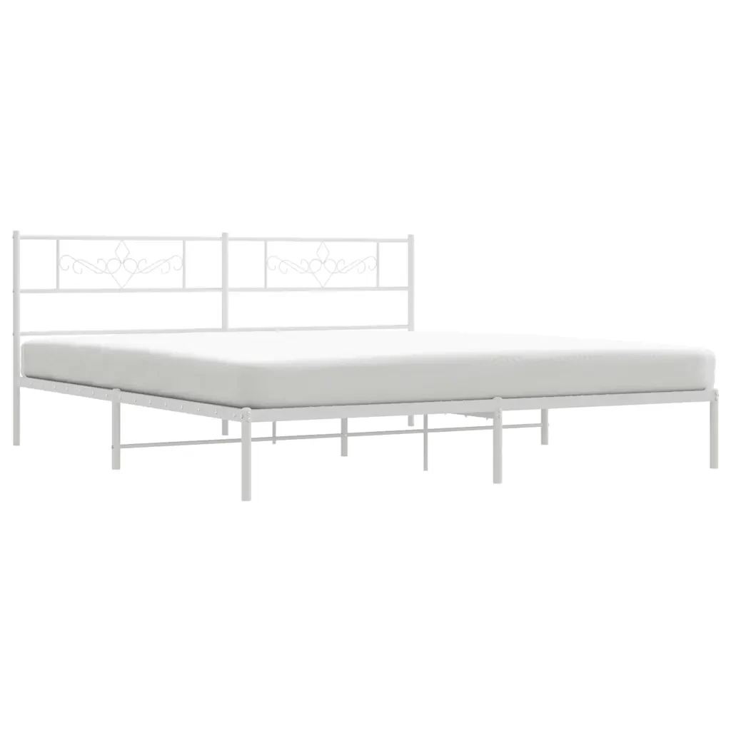 Letto matrimoniale | Letto per adulti | Giroletto con Testiera Metallo Bianco 183x213 cm - Image 5
