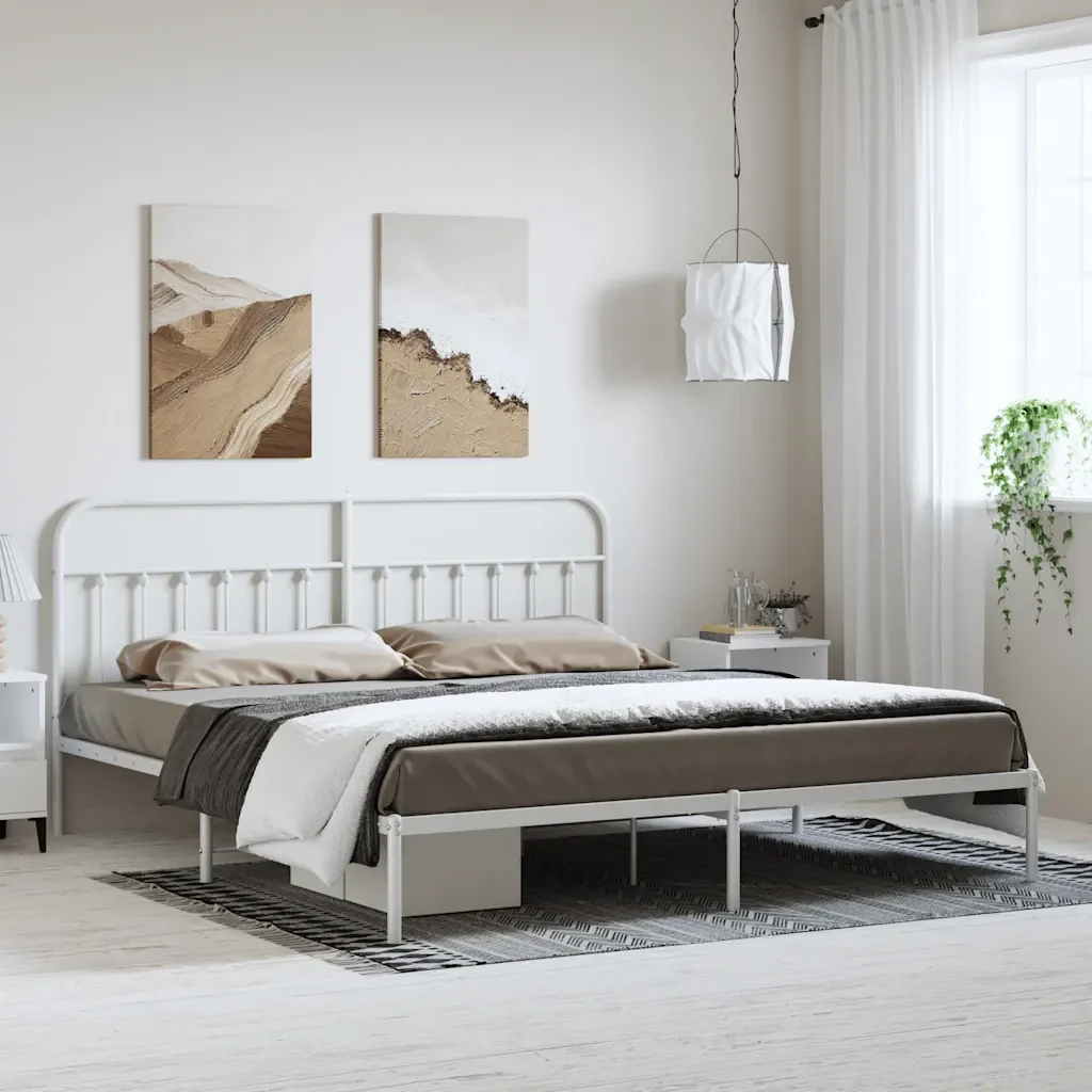 Letto matrimoniale | Letto per adulti | Giroletto con Testiera Metallo Bianco 183x213 cm - Image 2