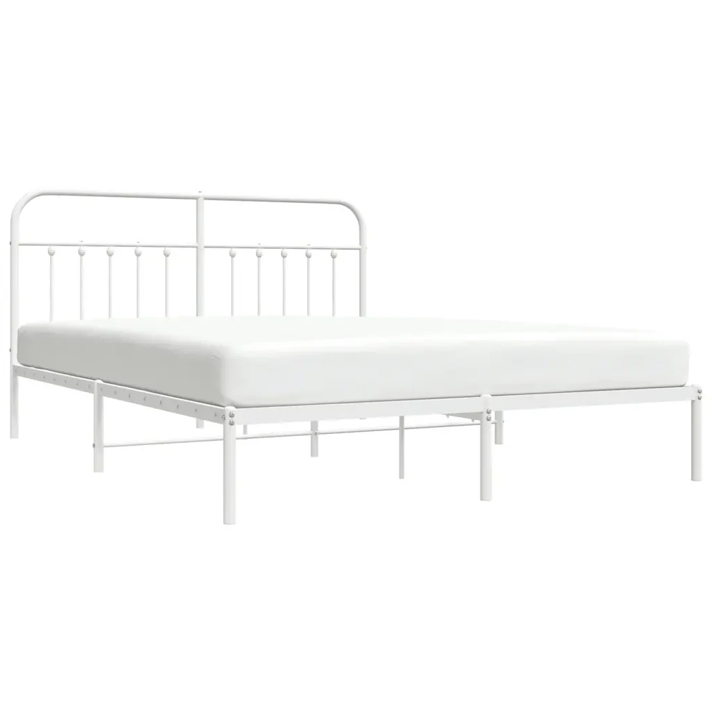 Letto matrimoniale | Letto per adulti | Giroletto con Testiera Metallo Bianco 183x213 cm - Image 5