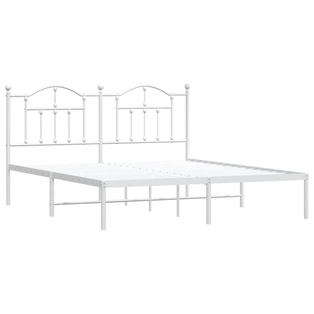 Letto matrimoniale | Letto per adulti | Giroletto con Testiera Metallo Bianco 183x213 cm - Image 3