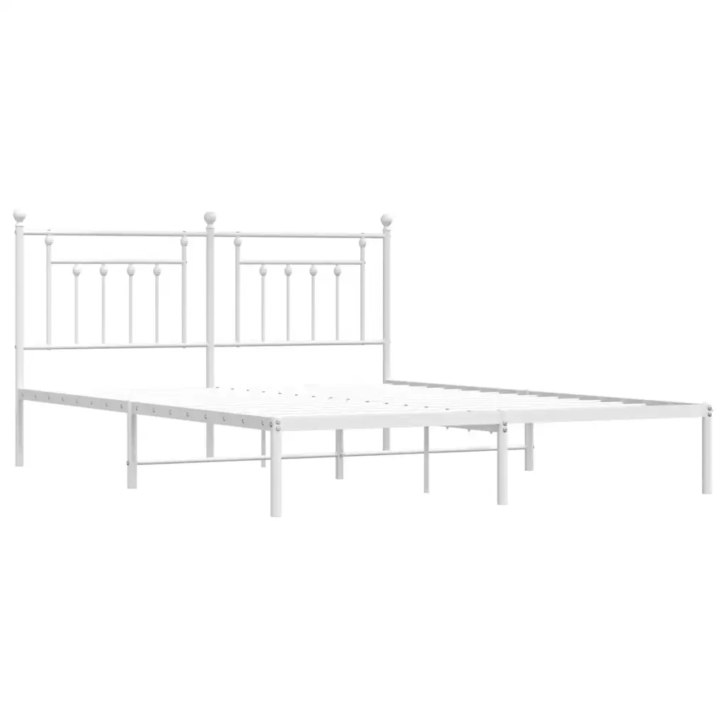 Letto matrimoniale | Letto per adulti | Giroletto con Testiera Metallo Bianco 183x213 cm - Image 3