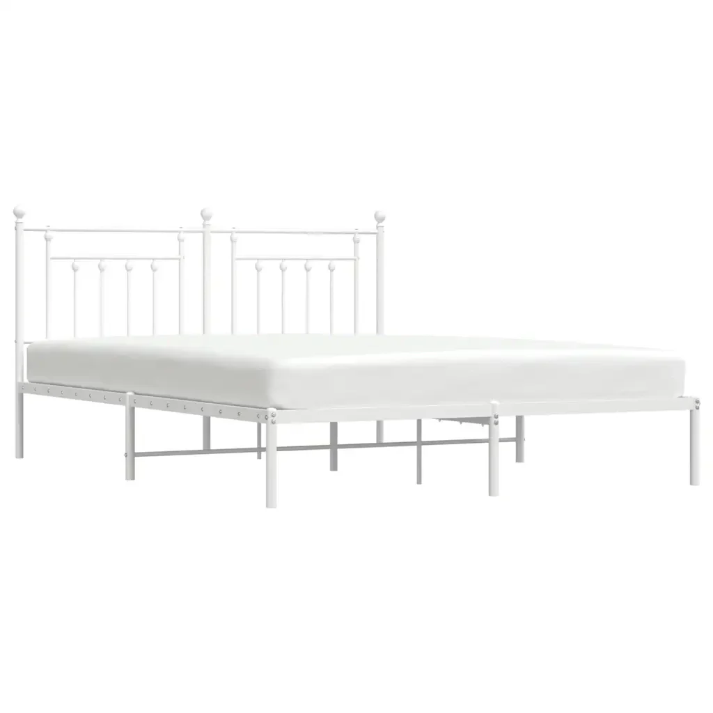 Letto matrimoniale | Letto per adulti | Giroletto con Testiera Metallo Bianco 183x213 cm - Image 5