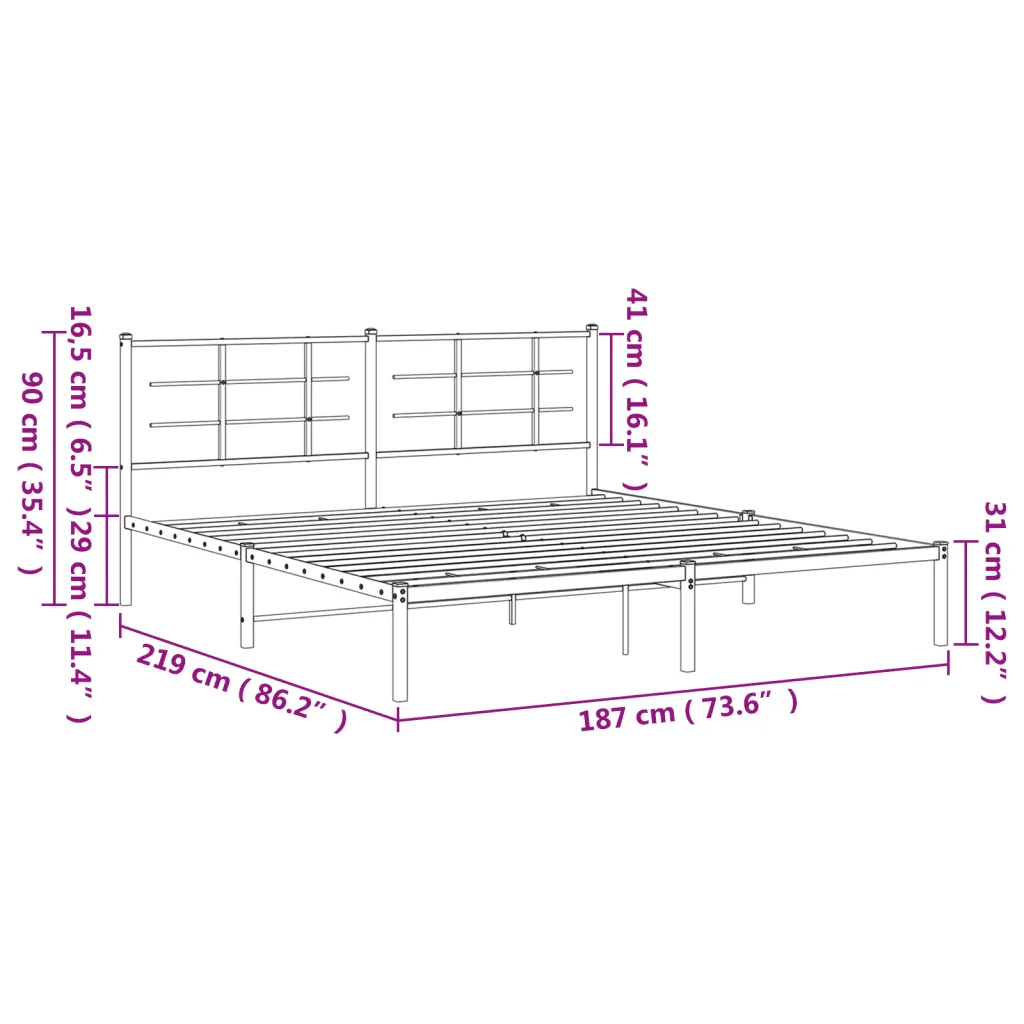 Letto matrimoniale | Letto per adulti | Giroletto con Testiera Metallo Bianco 183x213 cm - Image 10