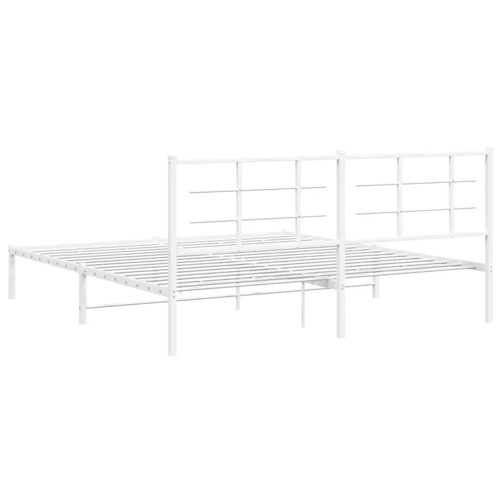 Letto matrimoniale | Letto per adulti | Giroletto con Testiera Metallo Bianco 183x213 cm - Image 7