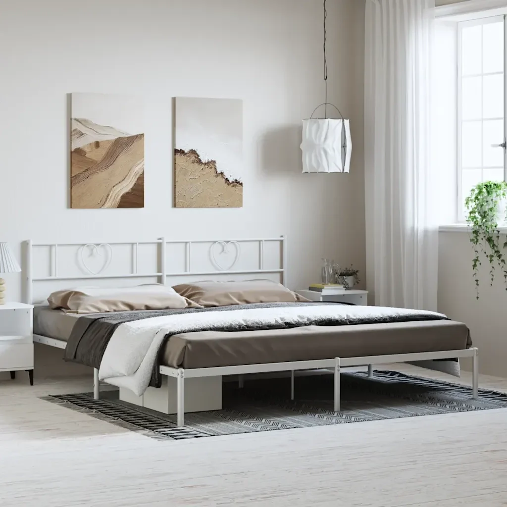 Letto matrimoniale | Letto per adulti | Giroletto con Testiera Metallo Bianco 183x213 cm - Image 2