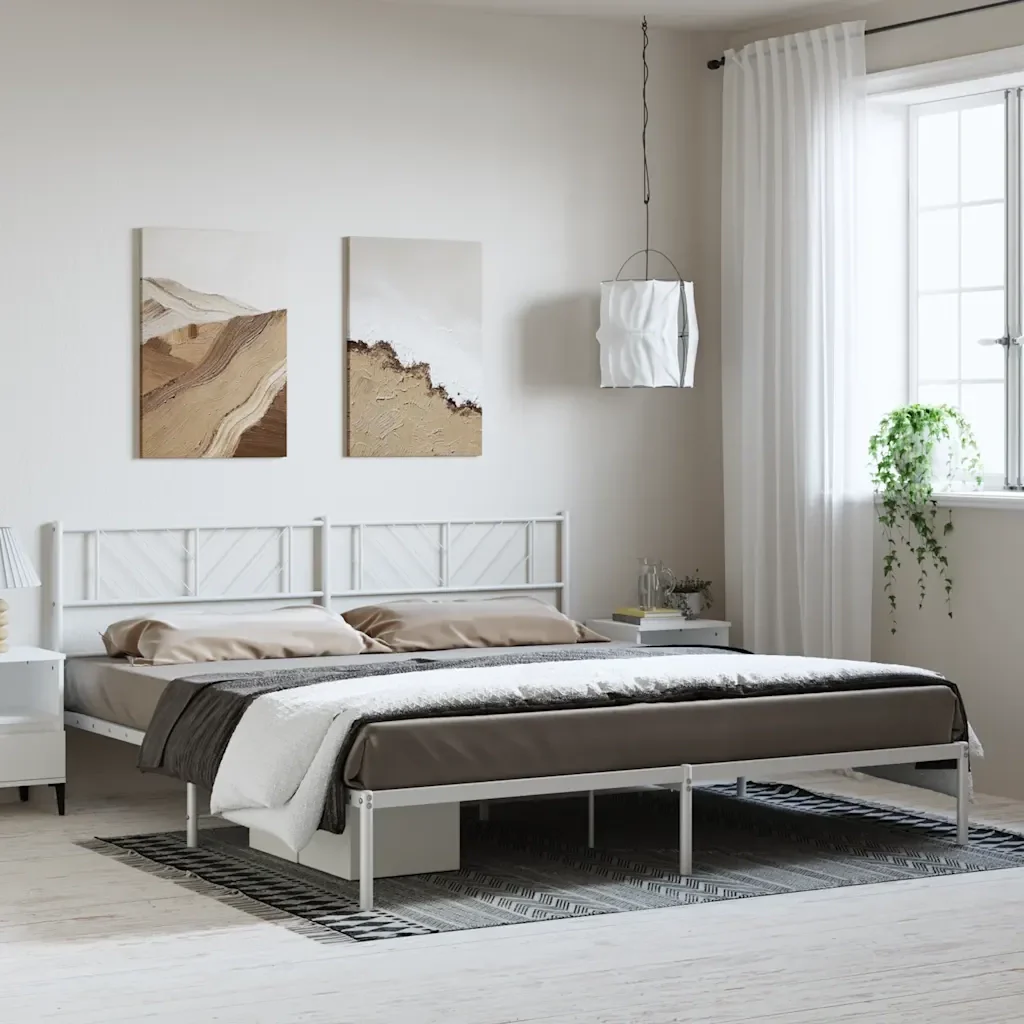Letto matrimoniale | Letto per adulti | Giroletto con Testiera Metallo Bianco 183x213 cm - Image 3