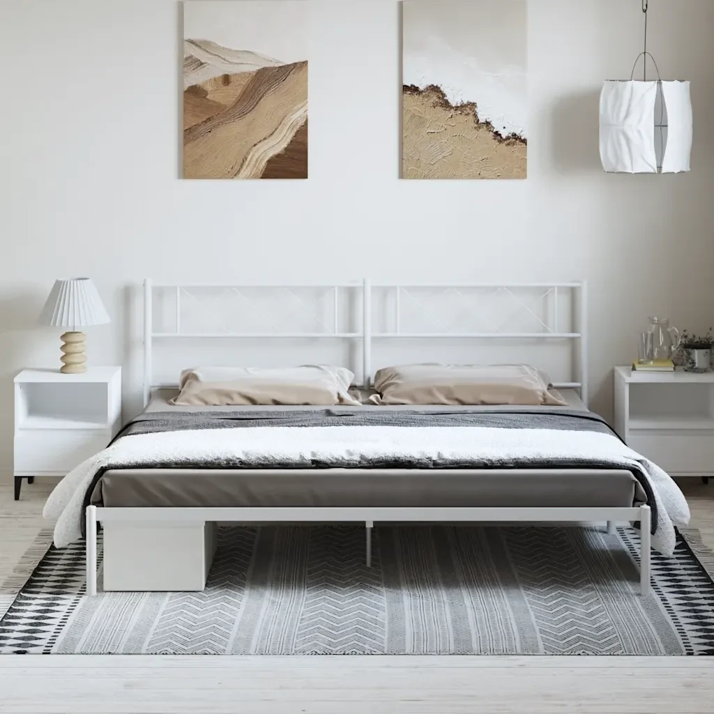Letto matrimoniale | Letto per adulti | Giroletto con Testiera Metallo Bianco 183x213 cm - Image 4