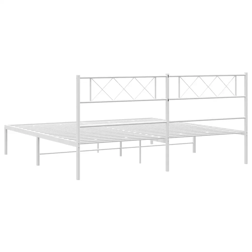 Letto matrimoniale | Letto per adulti | Giroletto con Testiera Metallo Bianco 183x213 cm - Image 8