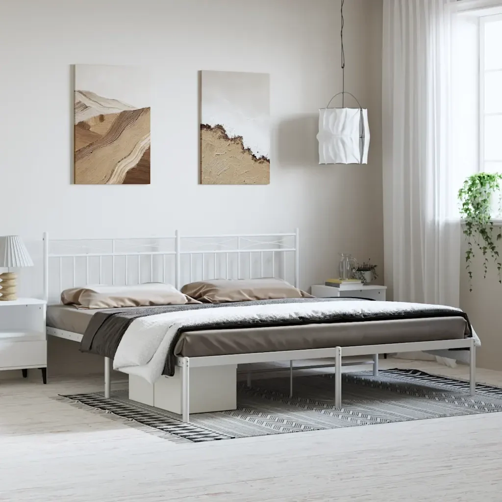 Letto matrimoniale | Letto per adulti | Giroletto con Testiera Metallo Bianco 183x213 cm - Image 2
