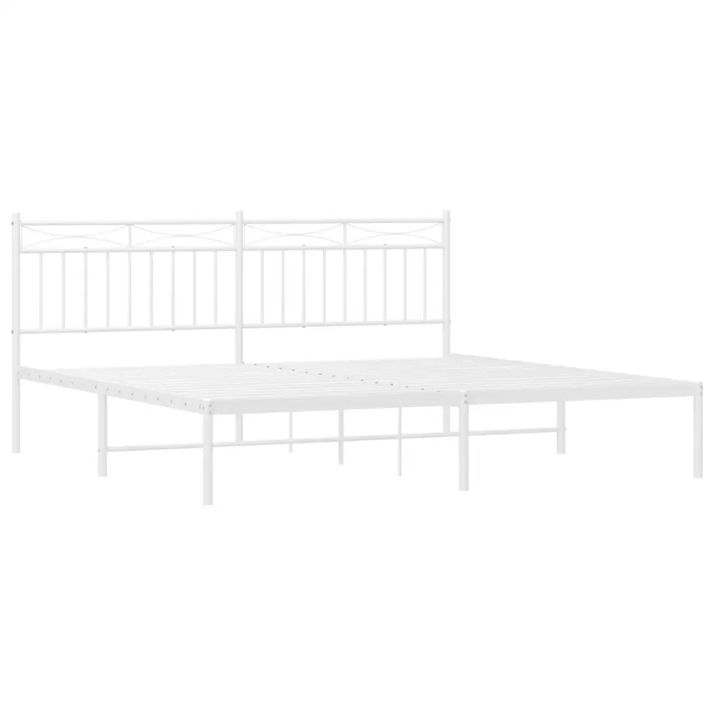 Letto matrimoniale | Letto per adulti | Giroletto con Testiera Metallo Bianco 183x213 cm - Image 5