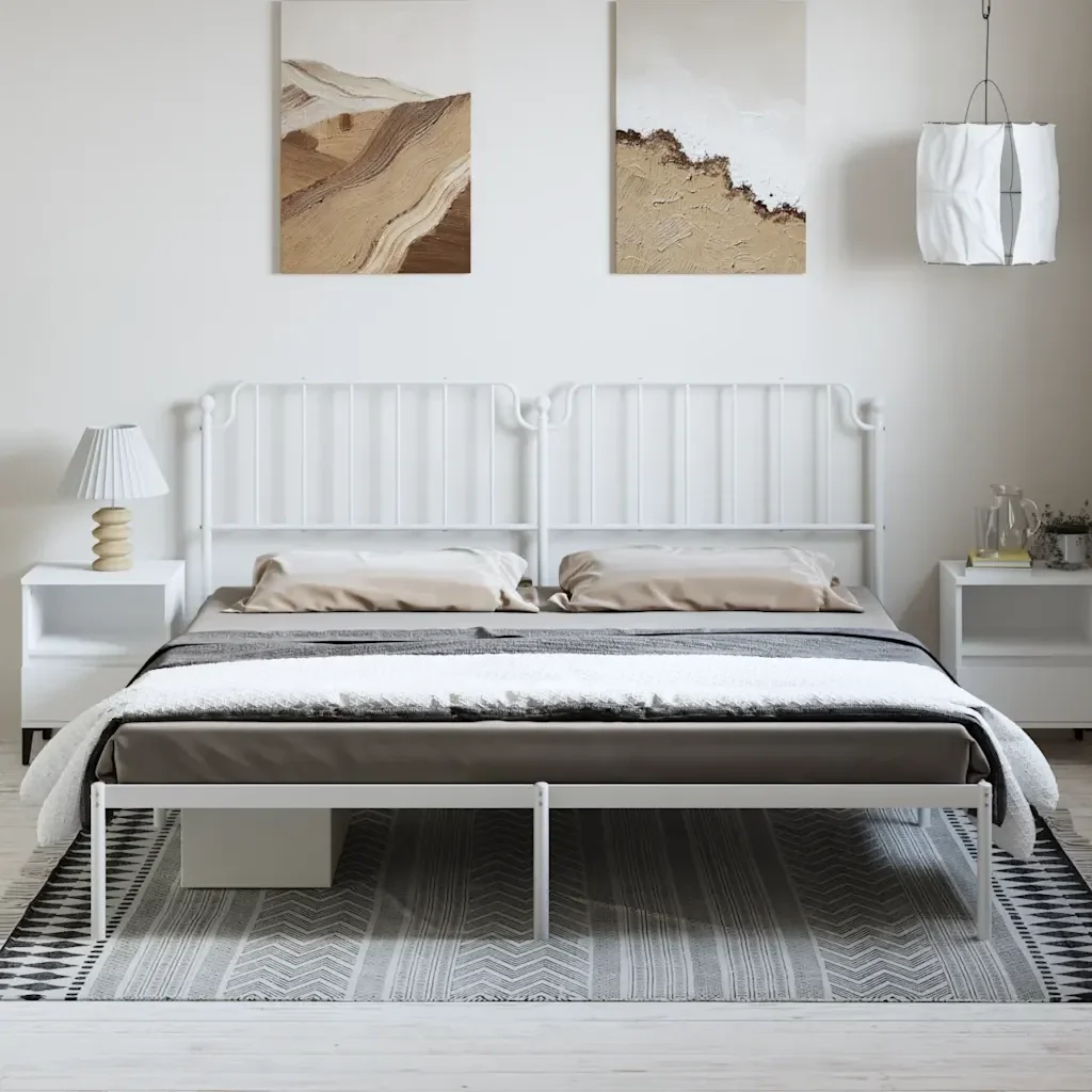 Letto matrimoniale | Letto per adulti | Giroletto con Testiera Metallo Bianco 183x213 cm - Image 3