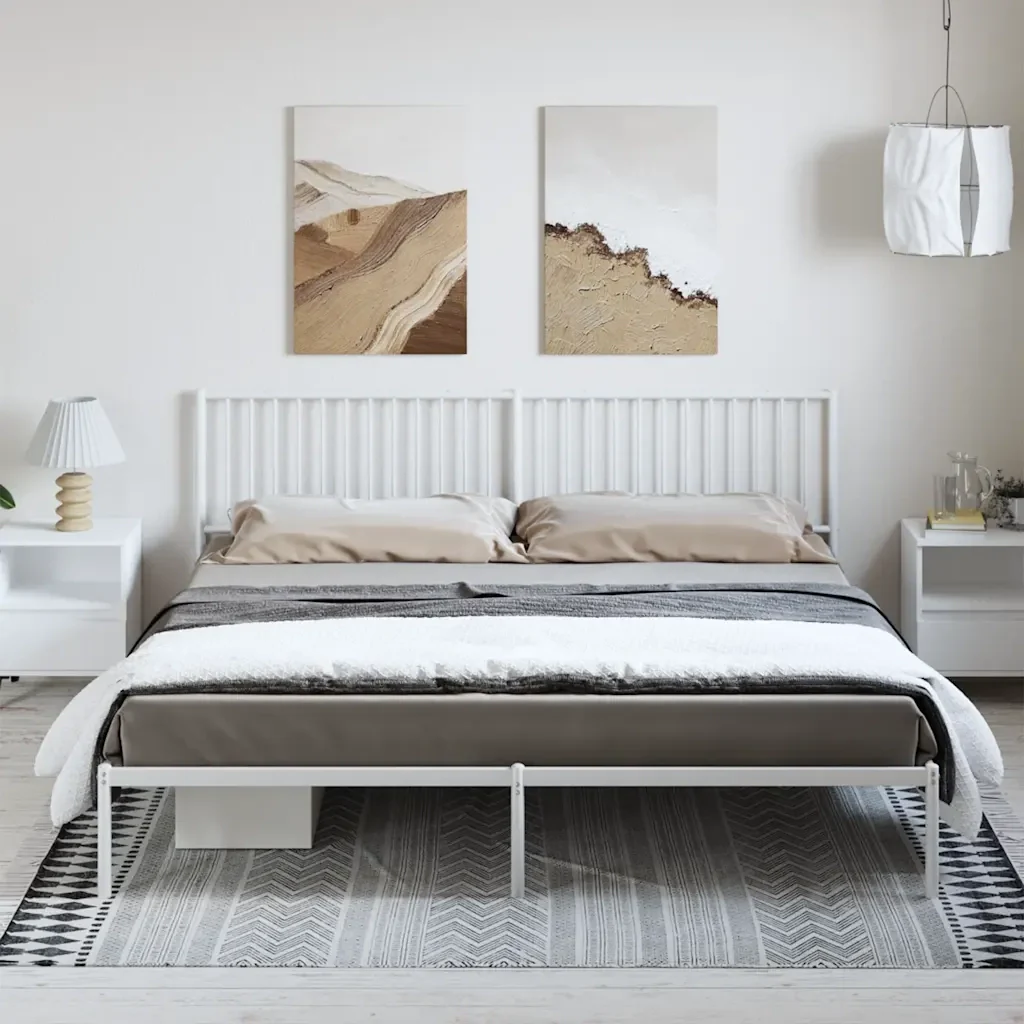 Letto matrimoniale | Letto per adulti | Giroletto con Testiera Metallo Bianco 193x203 cm - Image 2