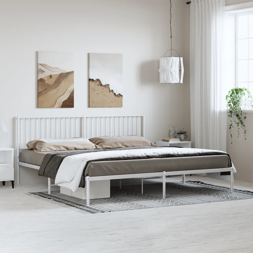 Letto matrimoniale | Letto per adulti | Giroletto con Testiera Metallo Bianco 193x203 cm - Image 3