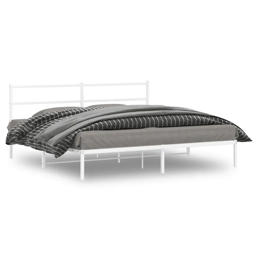 Letto matrimoniale | Letto per adulti | Giroletto con Testiera Metallo Bianco 193x203 cm - Image 2