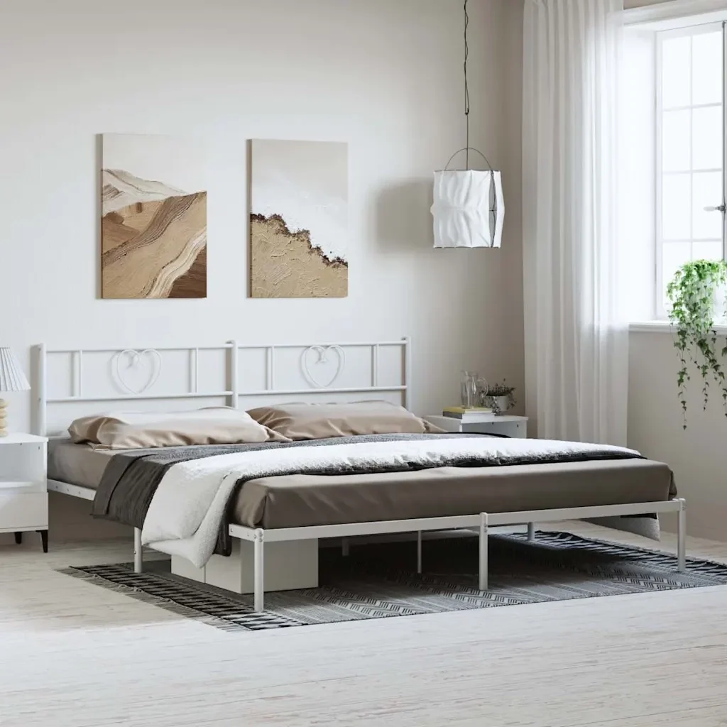Letto matrimoniale | Letto per adulti | Giroletto con Testiera Metallo Bianco 193x203 cm - Image 2